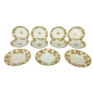 Antique 1895-1900 Upper Hanley "Victoria" Gold Gilded 8 Berry Plates 3 Saucers